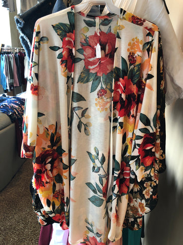 Ivory Floral Open Cardigan
