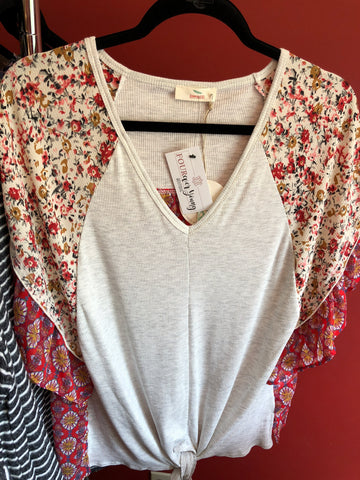 150 Mixed Fabric V Neck Top