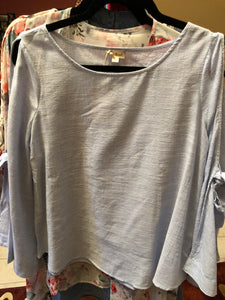 Blue & White Tie Sleeve Top
