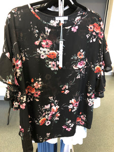 Black Floral Ruffle Sleeve Curvy
