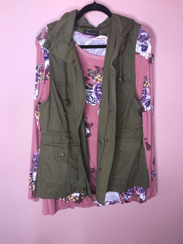 Olive Utility Vest Curvy