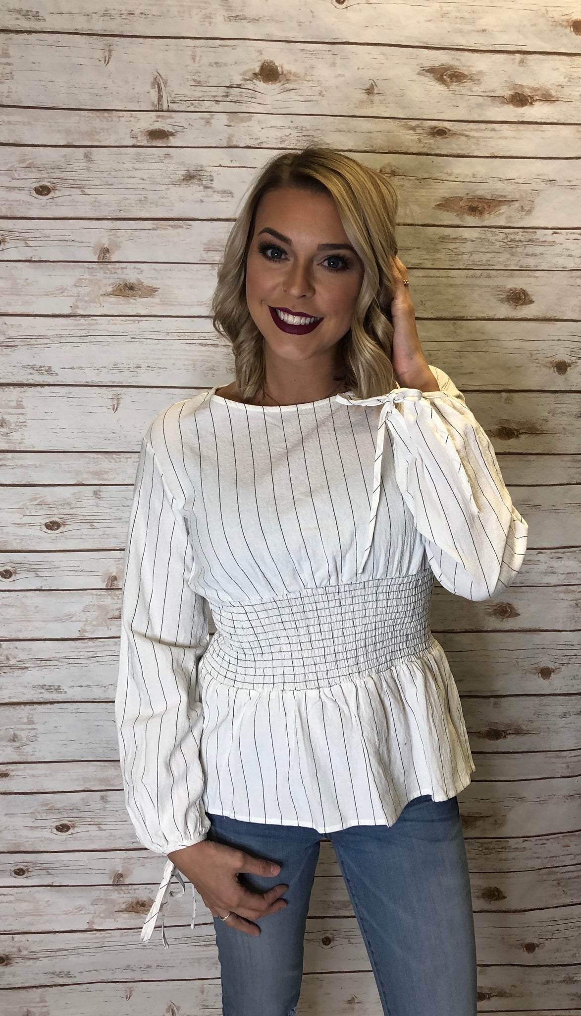 156 Striped Mock Waist Top
