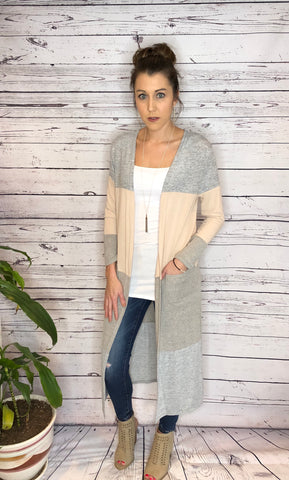 Light Taupe Long Sleeve Maxi Cardigan