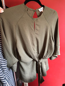 155 Black/Army Solid Front Knot Top