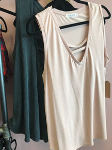 799 Black or Pink Rib Tank Cross Straps