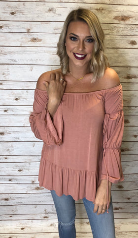 Salmon Boho Off Shoulder Top