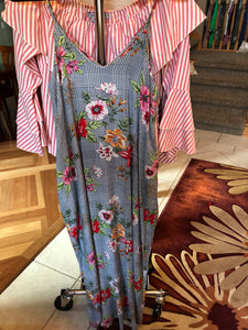 Navy Floral Thin Strap Long Dress