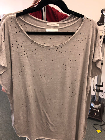 71 Grey Distressed Hole Asymmetrical Top