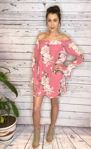 Pink Floral Off Shoulder Dress