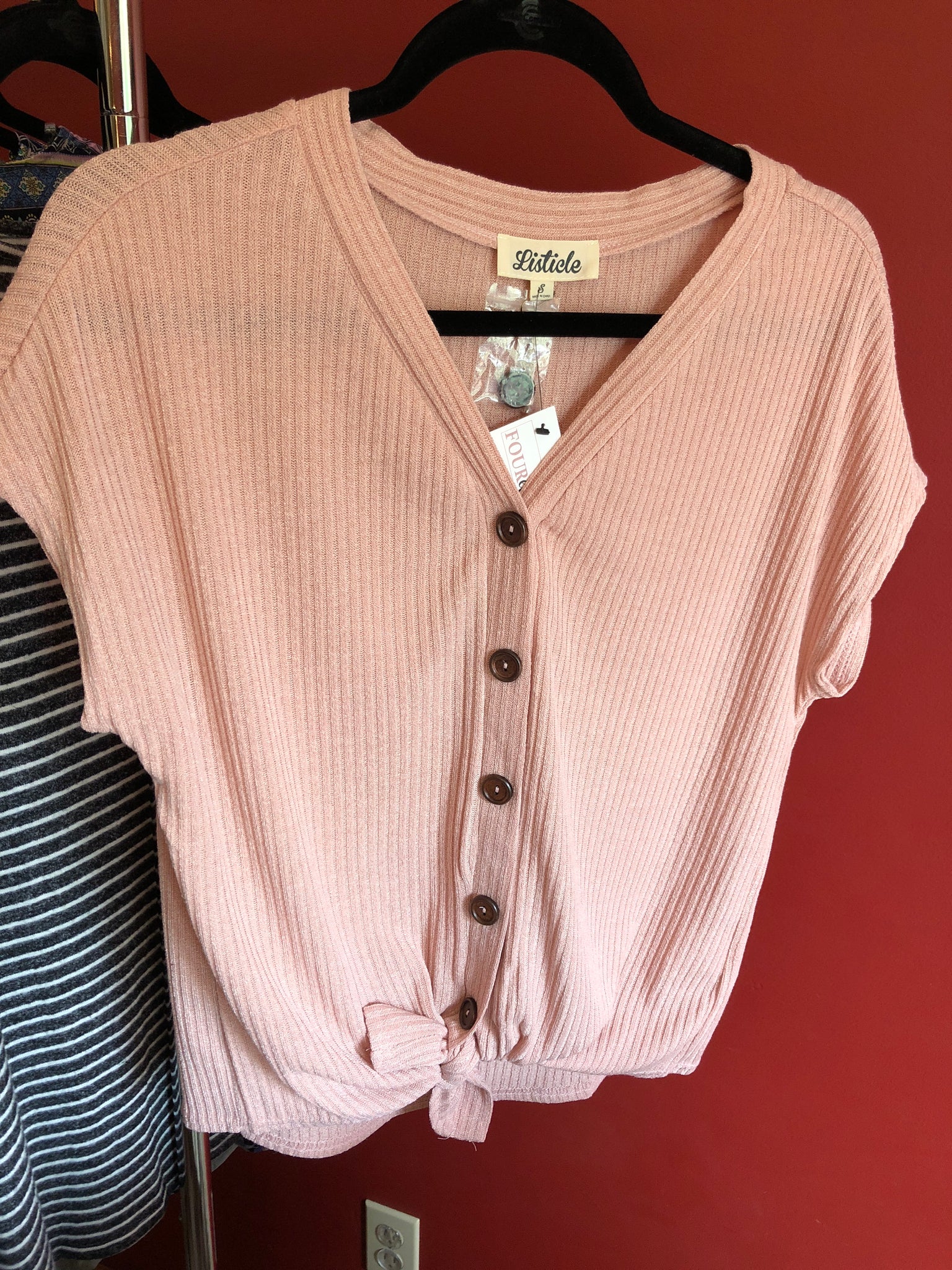 Blush/Mocha Ribbed Button Down Top