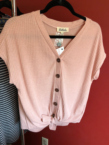 Blush/Mocha Ribbed Button Down Top