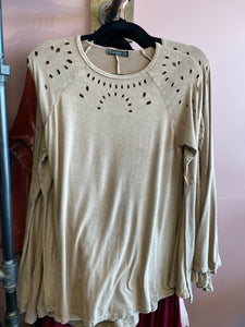 1016 Taupe Laser Cut Bell Sleeve