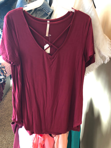 Burgundy Front across Short Sleeve