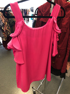 80 Hot Pink Cold Shoulder Ruffle Sleeve
