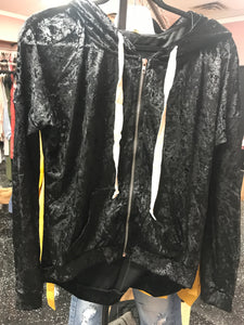 224 Black velvet hooded zip up