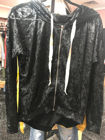 224 Black velvet hooded zip up
