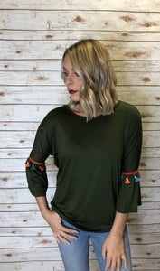 425 Olive Tassel Top