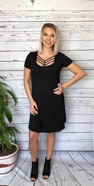22 Black Cross Front Short Sleeve Dress