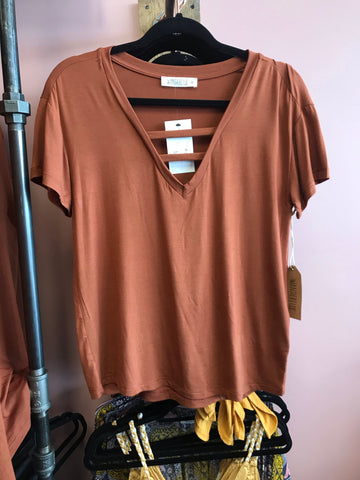 837 Cognac V-Neck Tee