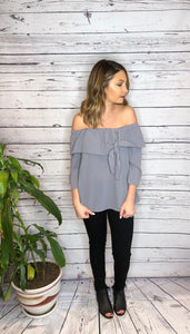 Lilac Grey Off Shoulder Bow