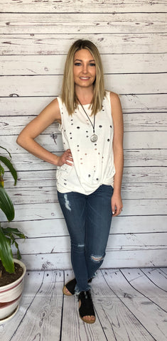 Ivory Distressed Sleeveless Top