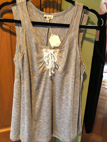 Grey Ribbed Front Tie Tank