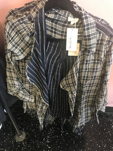 901 Plaid & Stripe Frayed Cardigan