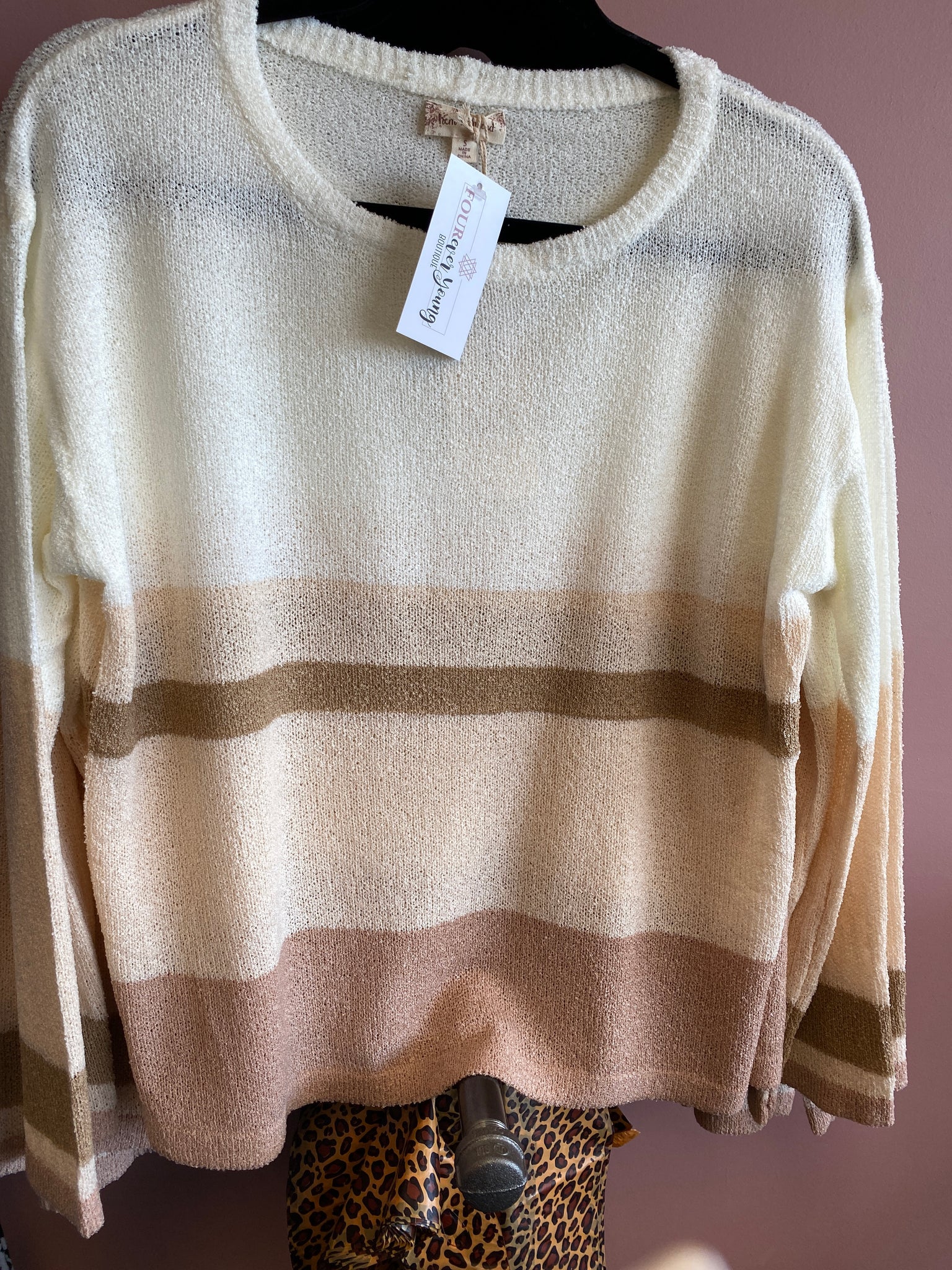 1252 Tan and Rose Pink Strip Sweater