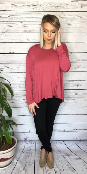 Raspberry Long Sleeve Hooded Top