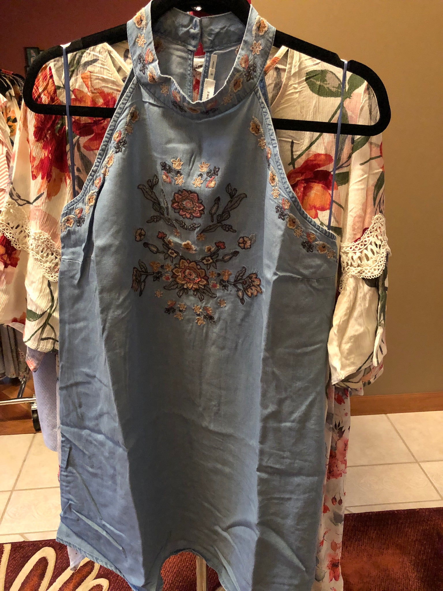 Denim Embroidered Dress