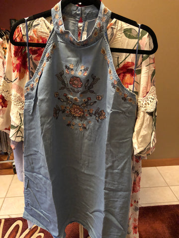 Denim Embroidered Dress