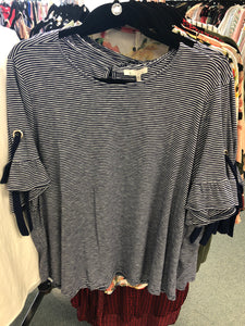 77 Navy & White Stripe Tie Sleeve Top Curvy