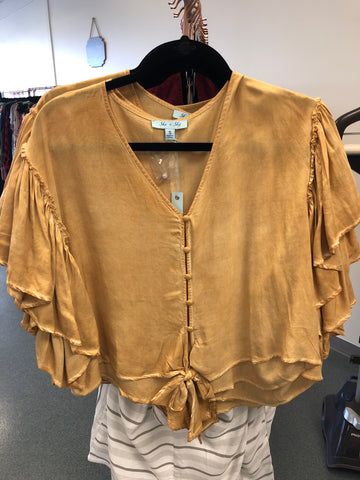 62 Mustard Button Down Front Tie Top
